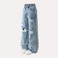 thumbnail image 4 of XQYLOS Girls Wide Leg Jeans High Waisted Ripped Distressed Denim Pants, Baggy 𝖸𝟤𝗄 Streetwear Trousers for Summer, Trendy Casual Fashion 6-14 Years, Elastic Comfort Fit Denim Pants, 4 of 7