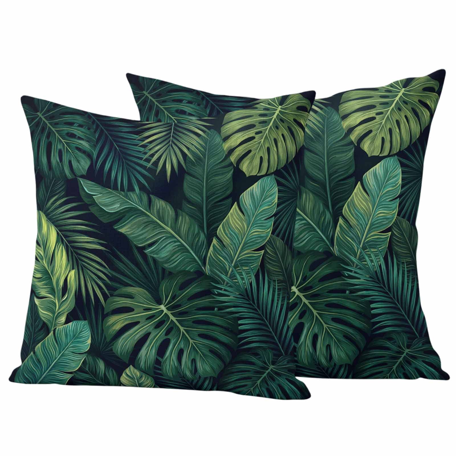 Tropical Plants Outdoor Waterproof Throw Pillow Covers 20x20 Set of 2, Summer Watercolor Green Palm Leaves Decorative Pillowcases Cushion Pillowcase for Couch Sofa Patio Outside Pillow Protector