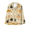 thumbnail image 4 of Enjoytime Halloween 2 Piece Sets for Women Pumpkins Print Long Sleeve Shirt Loose Pants Sleepwear Classic Soft Button Down Pajamas Plus Size Clothes, 4 of 5