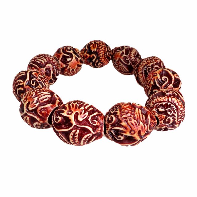 Pulsera de bambú Zulema Buda Budista tibetano 11 de oración 18mm flor grabado