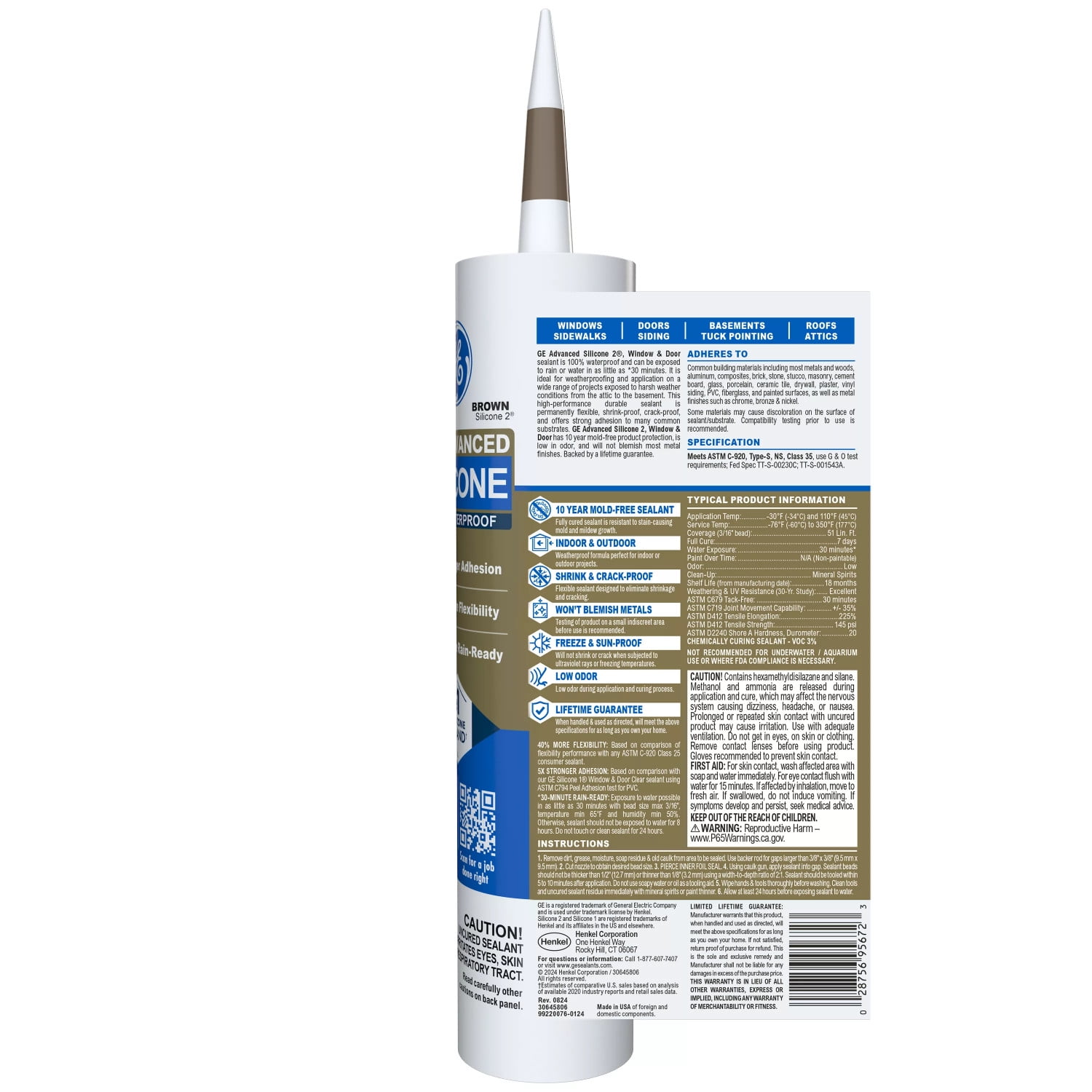 (4 pack) GE Advanced Silicone Window & Door Sealant, Pack of 1, Brown 10.1 fl oz Cartridge