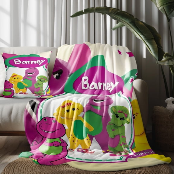 Throw Blankets Throw For Barney and Friends Pillow Covers for Thin Bed Couch Decor Kids Adult Nap Bedroom Car All Season Birthday Gifts 30×40 inch Throw Blanket and Pillowcase Set