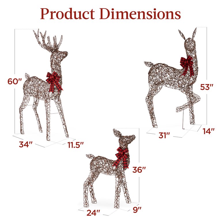Best Choice Products 3-Piece Lighted Christmas Deer Set w/ 360 LED