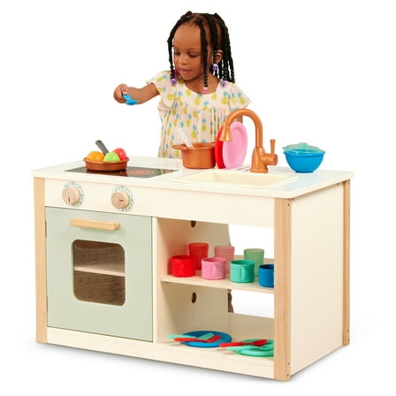 Battat Two n' One Wooden Kitchen Café with Dishes and Chalkboard, Toddler and Preschool Toys