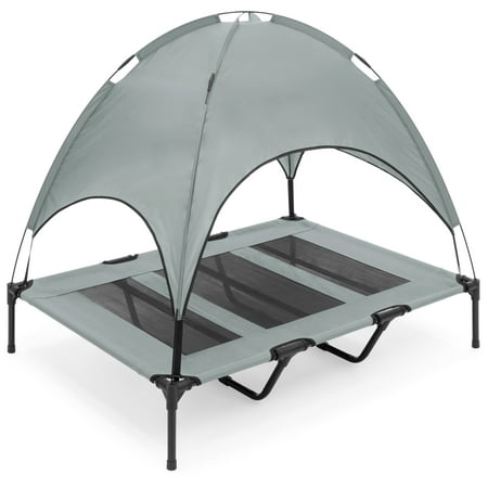 Best Choice Products 48in Outdoor Raised Mesh Cot Cooling Dog Pet Bed for Camping, Beach w/ Removable Canopy, Travel Bag - Gray