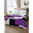 thumbnail image 3 of Queen Size Flat Sheet Only, Purple Grey Black Geometric Soft Brushed Microfiber Bed Sheets, Middle Century Art Abstract Aesthetics Hotel Quality Breathable Bedding Top Sheet, Easy Care, 90"x102", 3 of 9