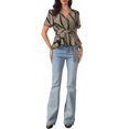 thumbnail image 2 of INSPIRE CHIC Women's Ruffle Top Wrap V Neck Elastic Waist Belt Elegant Chic Blouse L Dark Khaki, 2 of 6