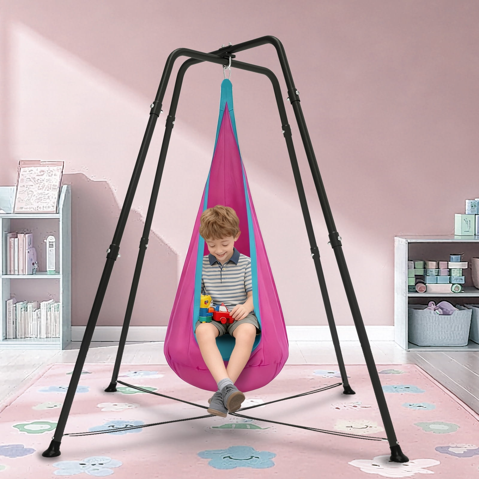 G TALECO GEAR Sensory Swing with Stand, Swing Frame with Pod Swing, Hammock Chair with Stand for Adults Outdoor, X-Shaped Swing Set for Backyard, Indoor Swing for Kids 330LBS, Deep Pink Gradient