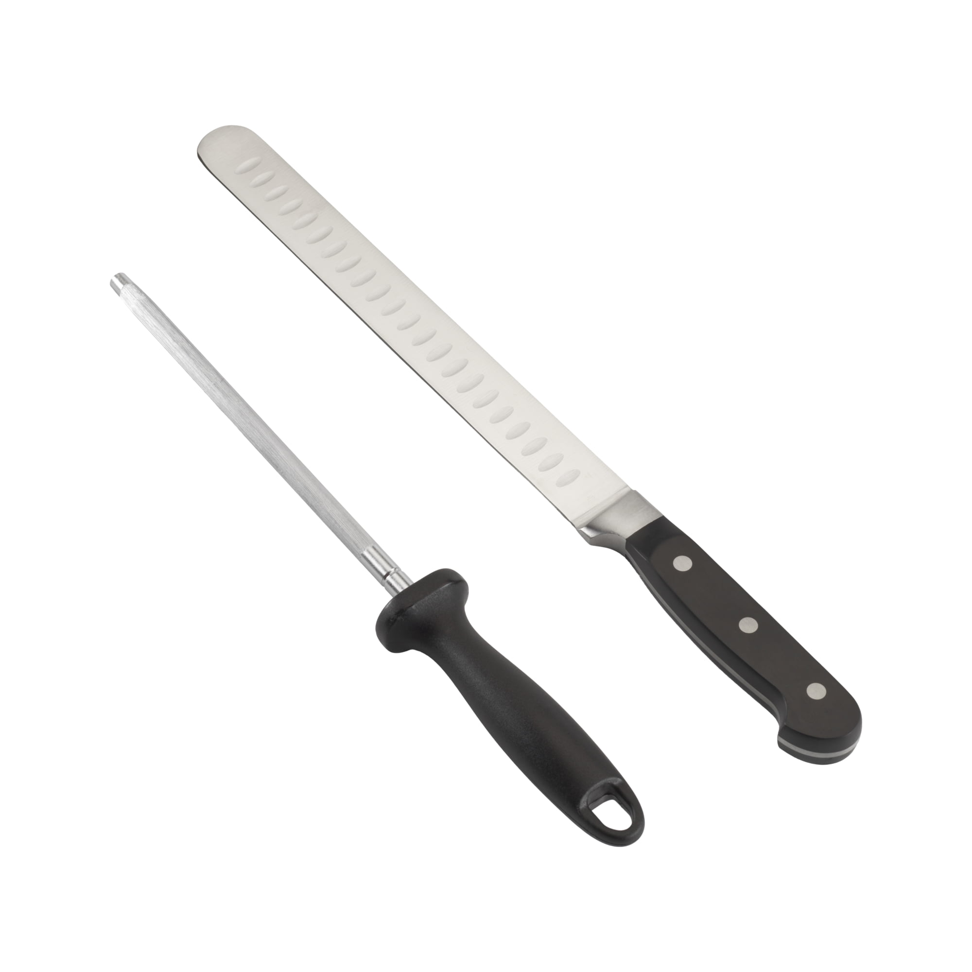 Expert Grill 10inch Scalloped Blade Slicer & Sharpening Steel 