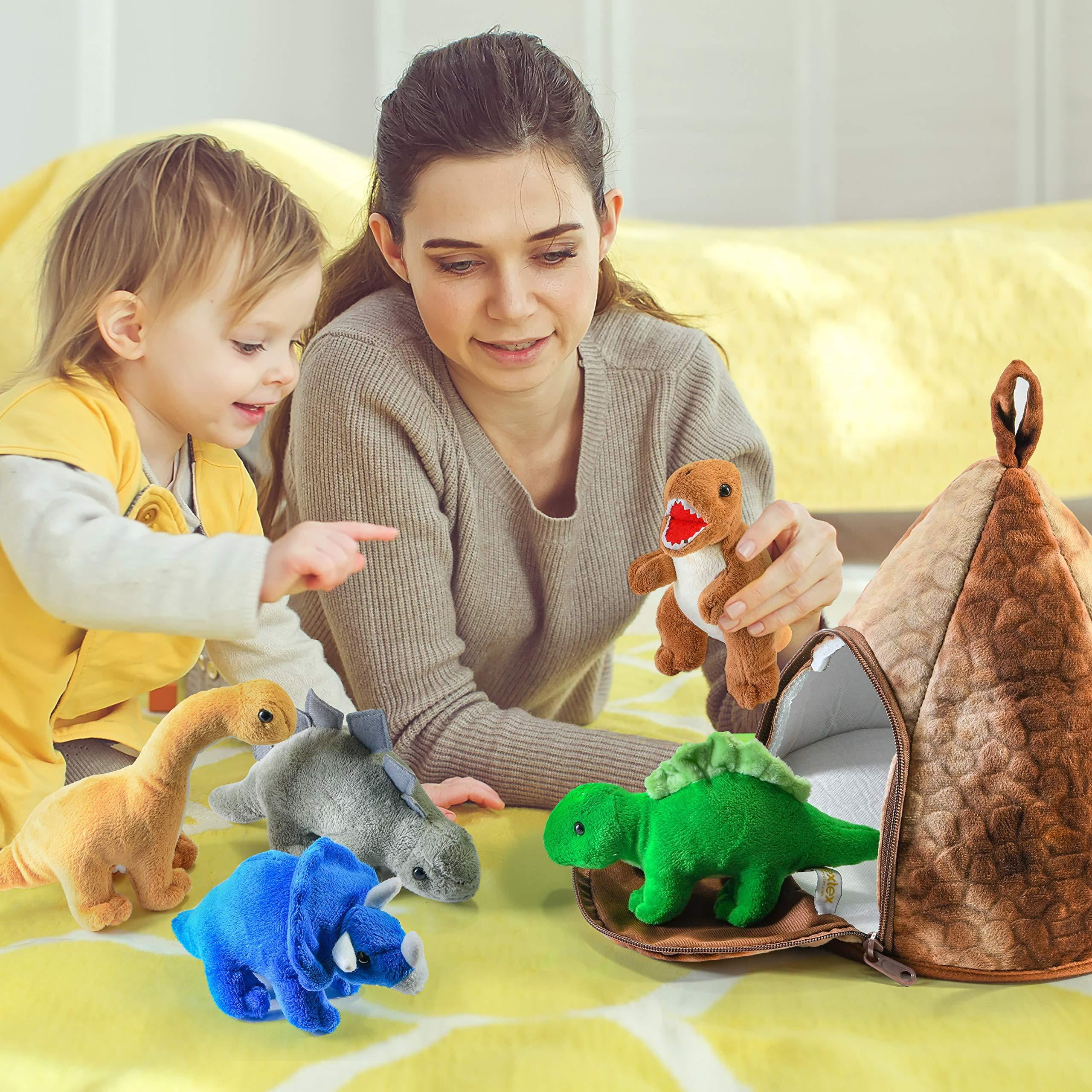 prextex dinosaur volcano house with 5 plush dinosaurs great christmas gift for kids