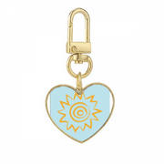 Yellow Sun Sunshine Hand Painting Gold Heart Keychain Metal Keyring Holder