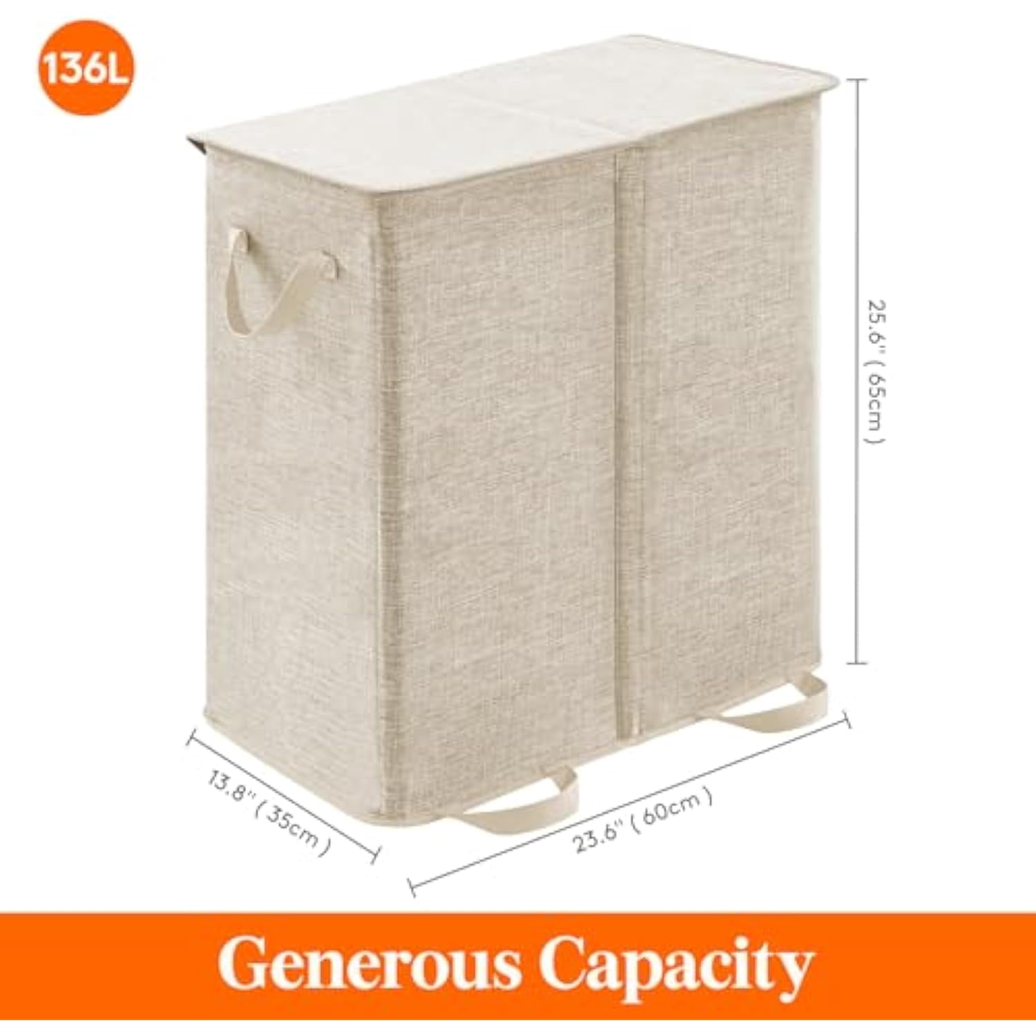 Lifewit Double Laundry Hamper with Lid and Removable Laundry Bags, Large Collapsible 2 Dividers Dirty Clothes Basket with Handles for Bedroom, Laundry Room, Closet, Bathroom, College, Beige
