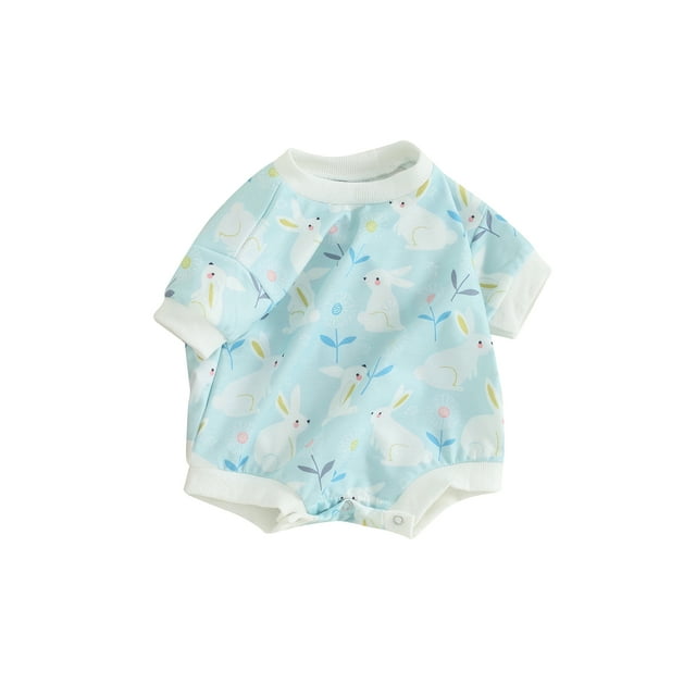 xiaxaixu Barboteuses pour Bébés Filles Garçons, Imprimé Floral Rabbit, Col Ras du Cou, Manches Courtes, Cache-Couches, Vêtements Décontractés de Pâques