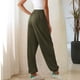 thumbnail image 3 of Pantalones largos con bandas en el tobillo para mujer, pantalón suave, transpirable, informal, holgado, con cintura elástica, Color puro, 3 of 8