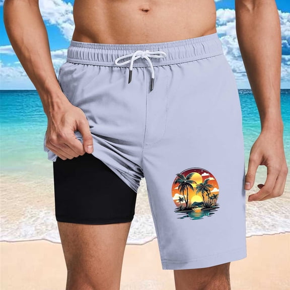 Yaoyar Swim Trunks Men Elastic Waist Quick Dry Board Shorts with Compression Casual Gradient Print Big and Tall Beach Bathing Suit