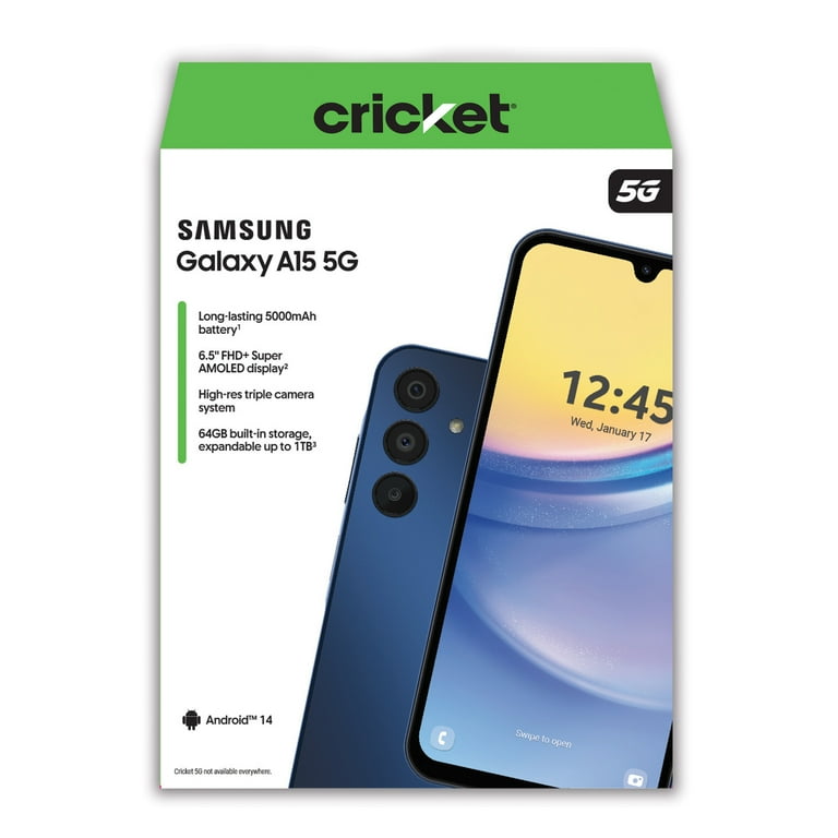 Cricket Wireless Samsung Galaxy A15 5G 64GB, 4GB RAM (Prepaid