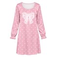 thumbnail image 4 of Fesfesfes Kids Girls Cute Single Bow Print Satin Dress Long Sleeve Round Neck Soft Silky Lightweight Pullover for Casual Home Daily Wear Ages 5-15 Years, 4 of 8