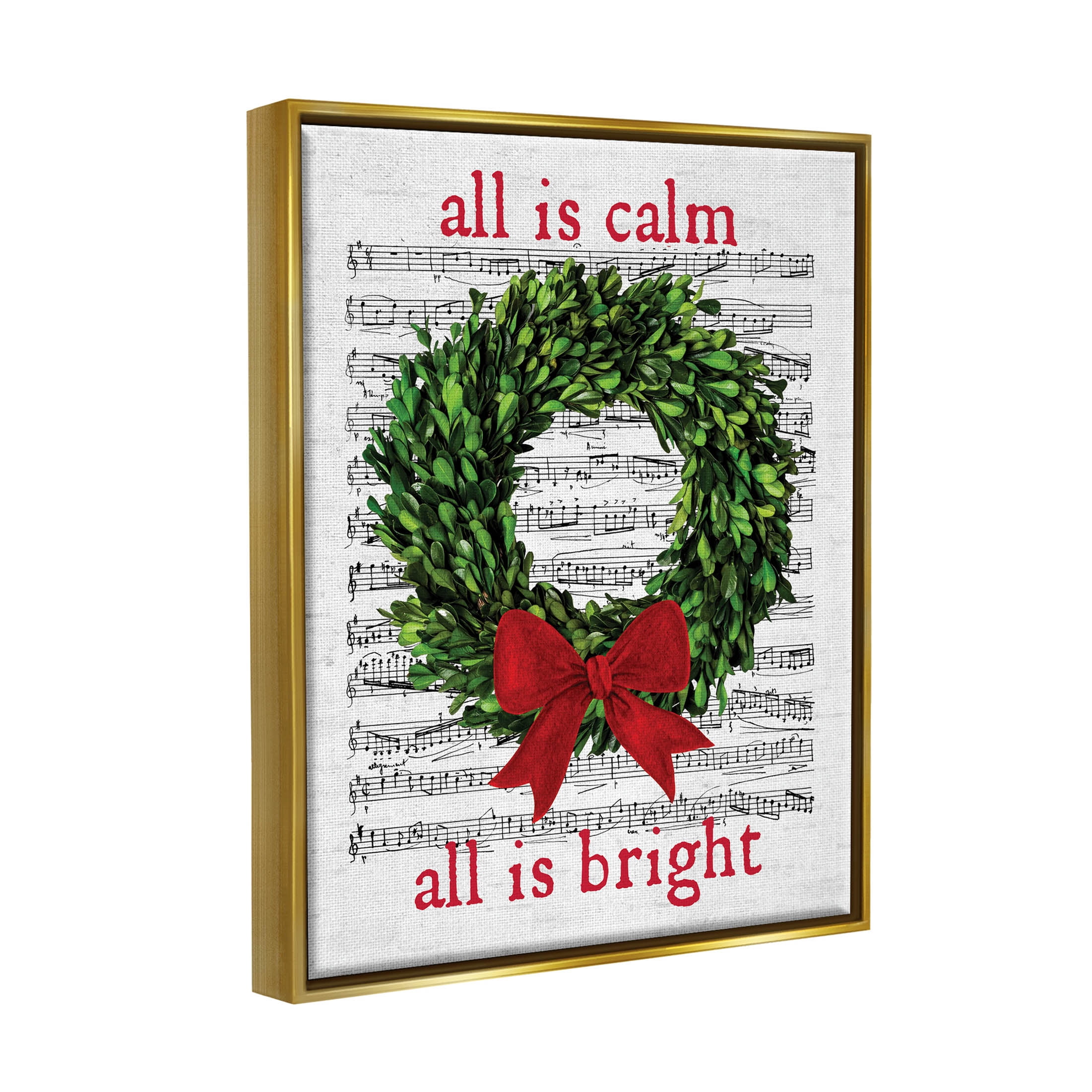 Stupell Industries All Is Calm Christmas Song Graphic Art Metallic Gold Floating Framed Canvas Print Wall Art, Design by Lettered and Lined