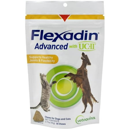 UPC: 0017030045727 | Vetoquinol Flexadin Advanced with UCII Soft Chews Joint Supplement for Dogs & Cats 30-count bag