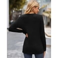 thumbnail image 3 of Tops de manga larga para mujer, jerséis casuales con cuello en V, túnica de punto ligera y lisa con botones para mujer (M), color negro, 3 of 4