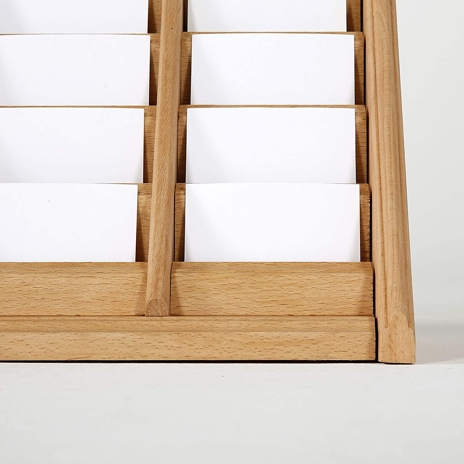 M&T Displays 5 Tiered Natural Wood Business Card Holder 25 Pockets - Desktop Organizer for Office