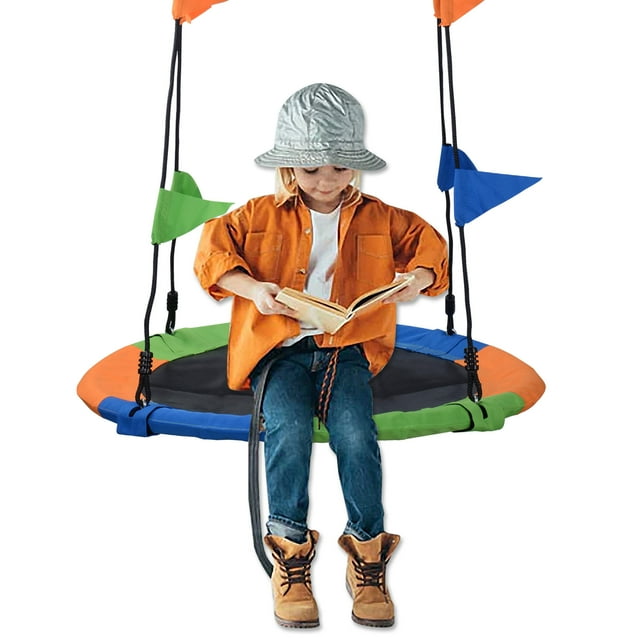 Balançoire pour Enfants de 40 Pouces, Balançoire Ronde à Plateforme en Corde pour Cour Arrière et Terrain de Jeu, Supporte 220 lb