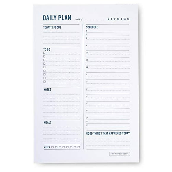 Two Tumbleweeds Daily to Do List Planner Notepad with Daily Schedule, Meal and Water Intake Tracker, Gratitude Reminder - Cute Home Office or School Supplies - 50 Sheets, 6? x 9?