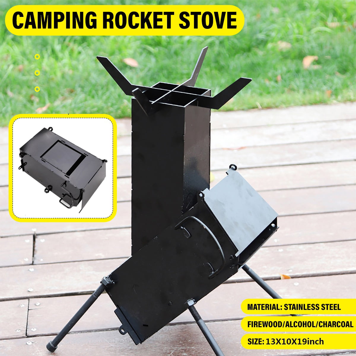 Foldable Wood Burning Camping Rocket Stove Tent Heater for Backpacking BBQ 