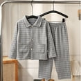 thumbnail image 2 of BLCHUNen 2 Piece Outfit Boy Clothes Lapel Neck Button down Shirts and Pants Casual Loose Plaid Girl Clothes,9-10Years,Gray, 2 of 5