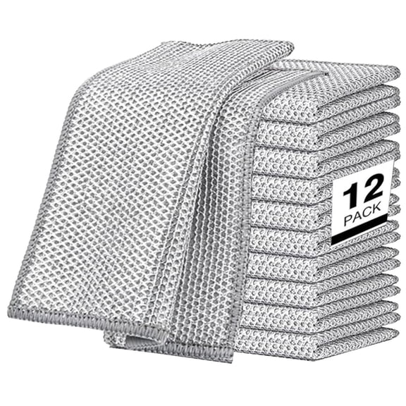 12-Pack Double-Sided Wire Mesh Cleaning Cloths - Non-Scratch Dishwashing Rags for Wet & Dry, Reusable Dish Cloths for Kitchen