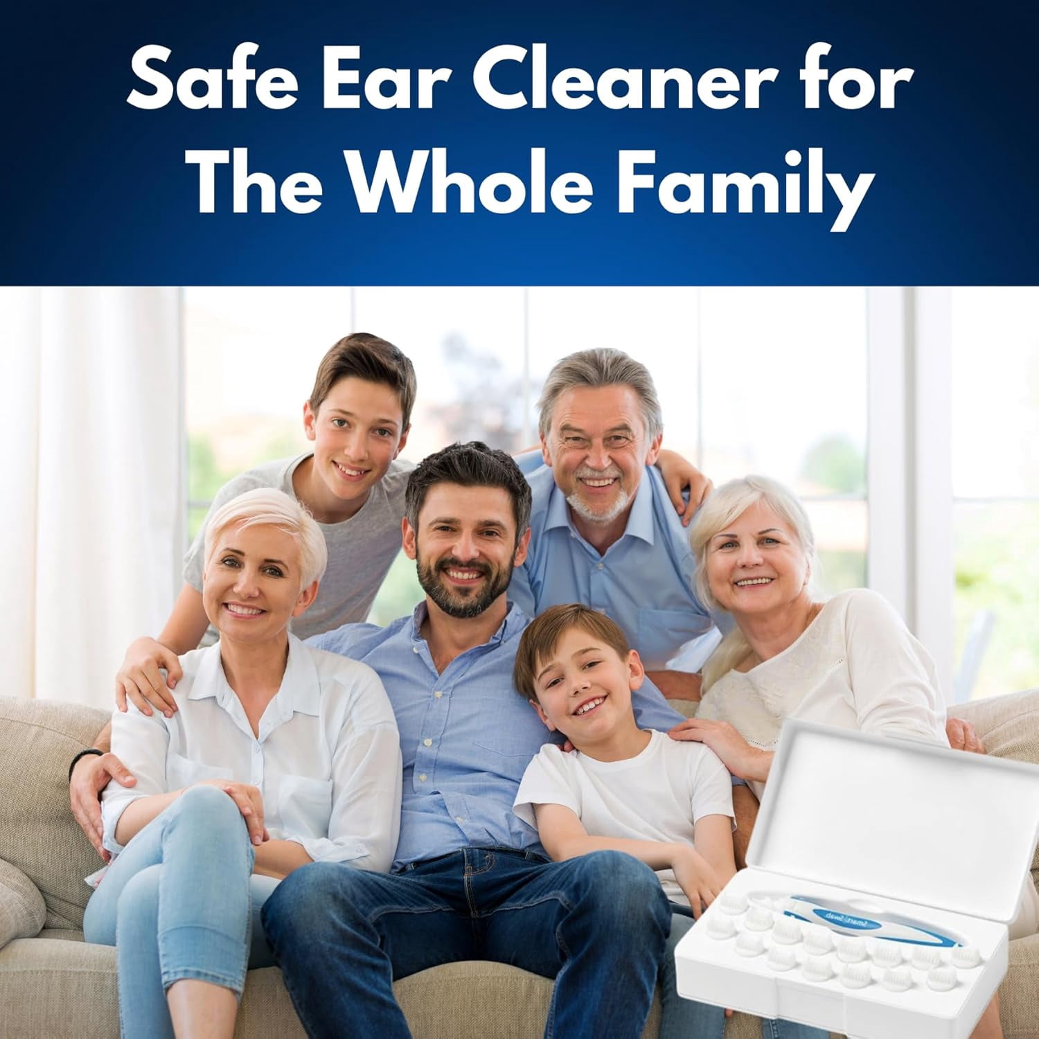 Smart Swab Ear Cleaner, Original Patented Spiral Ear Wax Removal Kit with Safety Base, 16 Soft Silicone Tips and Storage Case