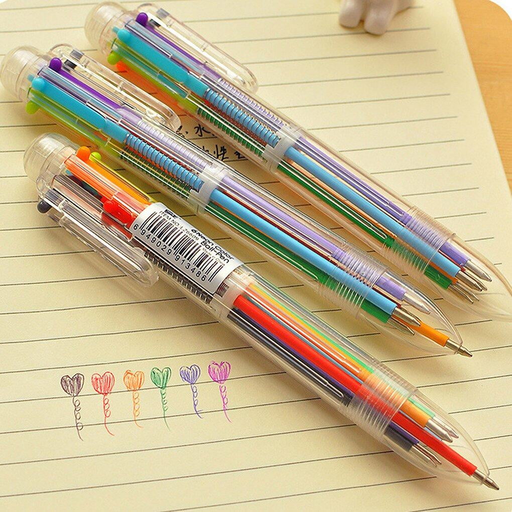 6 Pcs Multicolor Ballpoint Pens 0.5 mm 4-in-1 Colored Pens Color Changing  Pen Retractable Nursing Pens Fine Point Ballpoint Pens for Office School