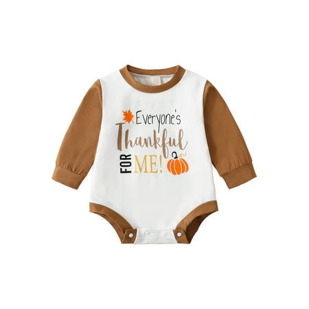 

Infant Baby Thanksgiving Romper Long Sleeve Round Neck Cartoon Pumpkin/Turkey Embroidery Print Jumpsuit