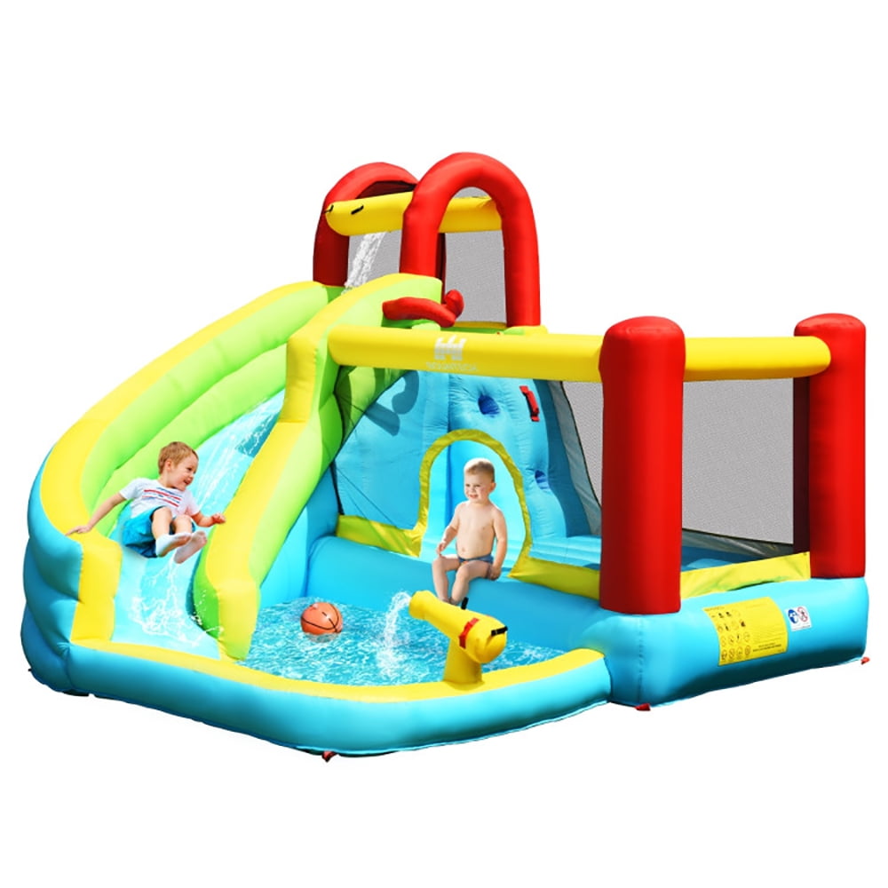 Aimee Lii 6-in-1 Inflatable Bounce House with Climbing Wall and Basketball Hoop without Blower, Playhouse for Kids Outdoor