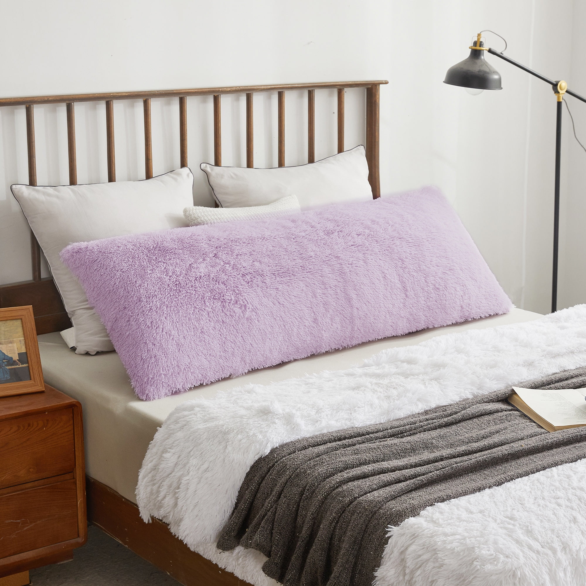 Purple fuzzy body pillow sale