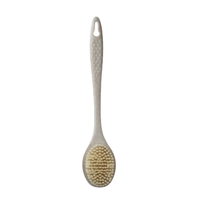 Kearding Cepillo de baño de paja de trigo Reemplazo antideslizante Mango largo de mano Degradable Hogar Hotel Centro de baño Depurador de Juegos de accesorios de baño Beige