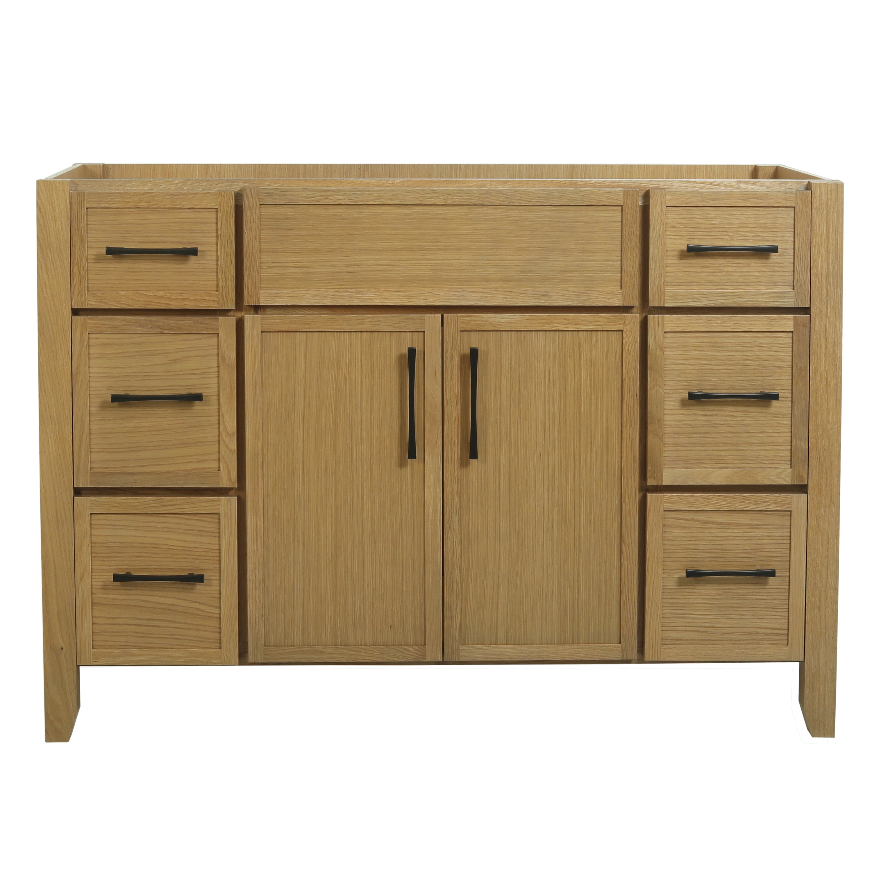 Design House Dawson 48-Inch Bathroom Vanity Cabinet, Fully Assembled, 2-Door 6-Drawer Freestanding, Comfort Height 34 in., Riffed Oak, Matte Black Hardware, 228445-ROAK-FA