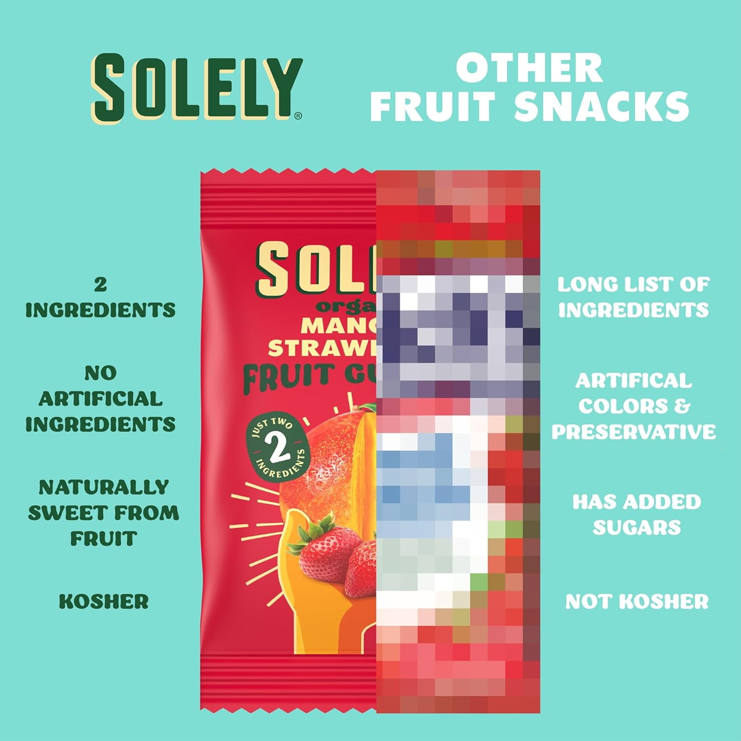 SOLELY Organic Mango & Strawberry Whole Fruit Gummies (Pack of 3, 10 Bags per Box), Real Fresh Fruit, Healthy Snacks for All, Vegan, 30 Bags
