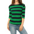 thumbnail image 4 of INSPIRE CHIC Women's Striped Shirts Slim Fit Elbow Sleeves Boat Neck T-Shirt Dark Green L, 4 of 8
