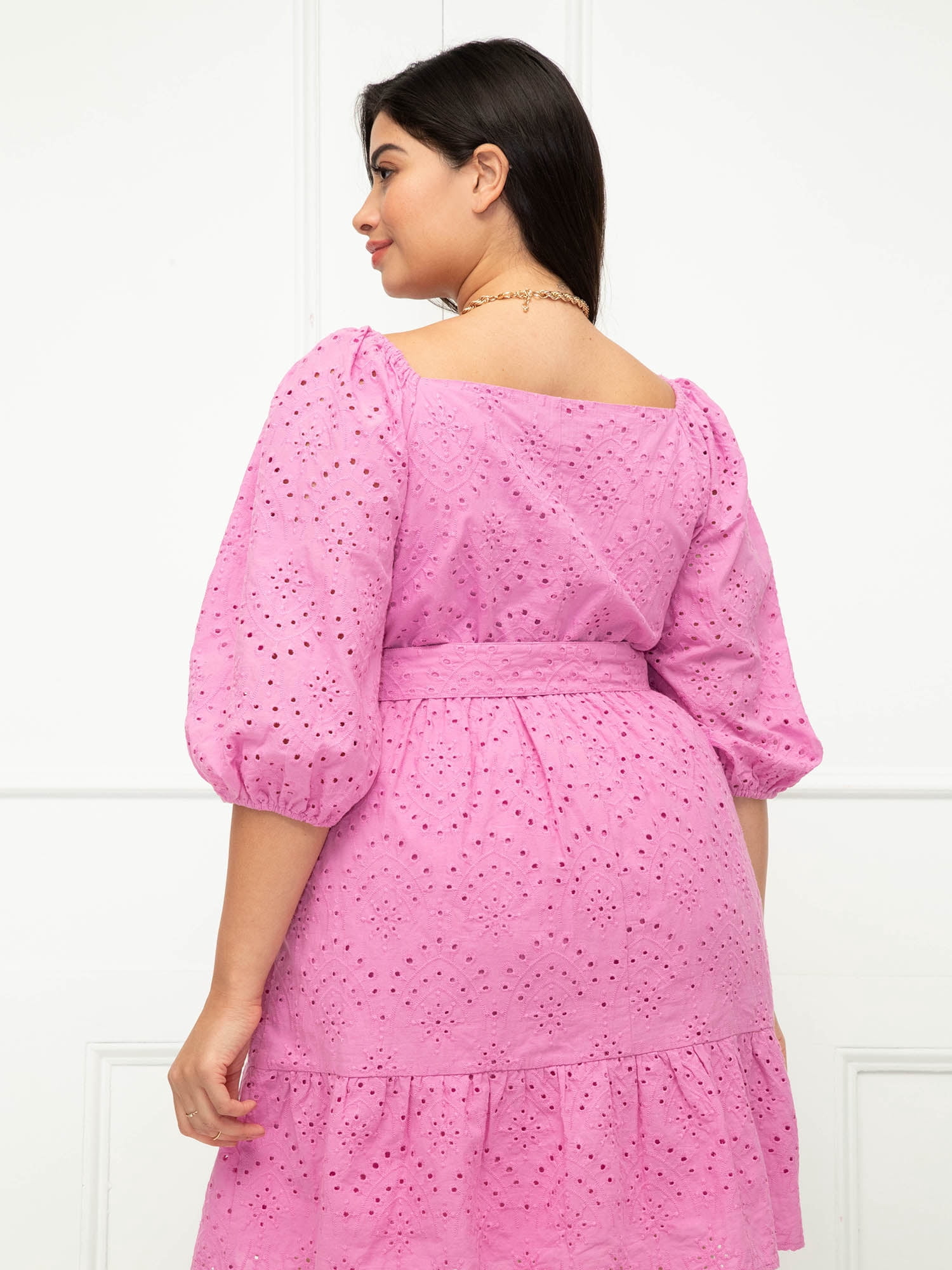 ELOQUII Elements Women's Plus Size Belted Eyelet Dress