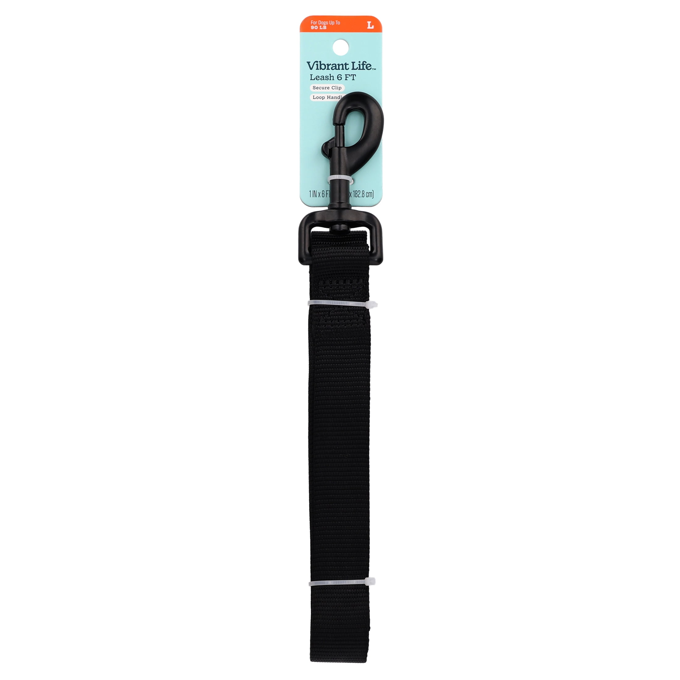 (2 pack) Vibrant Life 6 ft Solid Polyester Leash, Black, Large