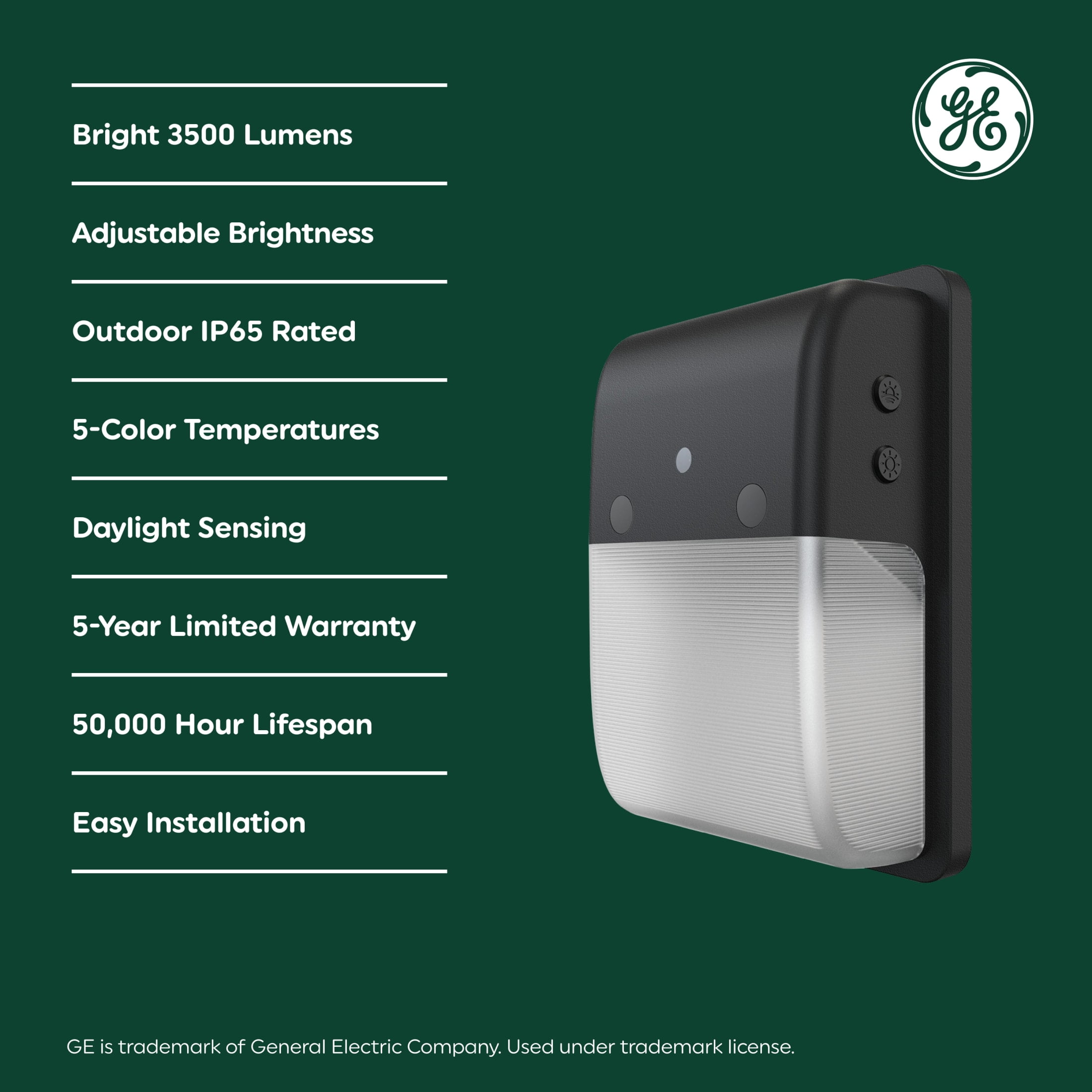 GE Outdoor Security LED Wall Light with Dusk to Dawn Sensor, Hardwired, 3500 Lumens