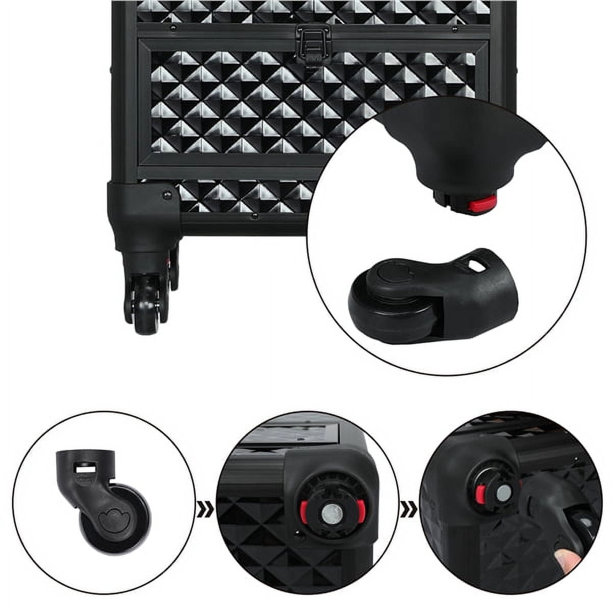 Professional Aluminum Cosmetic Train Case Universal Wheels with Brush Bag Black