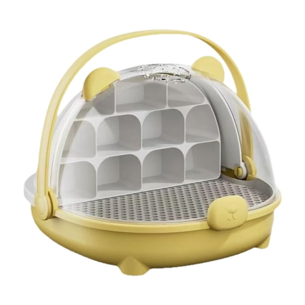 Caja de cría de gusanos de seda con asa de transporte transpirable, caja de alimentación para reptiles y animales pequeños. Amarillo
