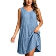 thumbnail image 2 of HongQid Plus Size Dress for Women Textured Sleeveless Shift Dress V Neck Casual Loose Mini Sundress With Pockets For Summer, 2 of 9