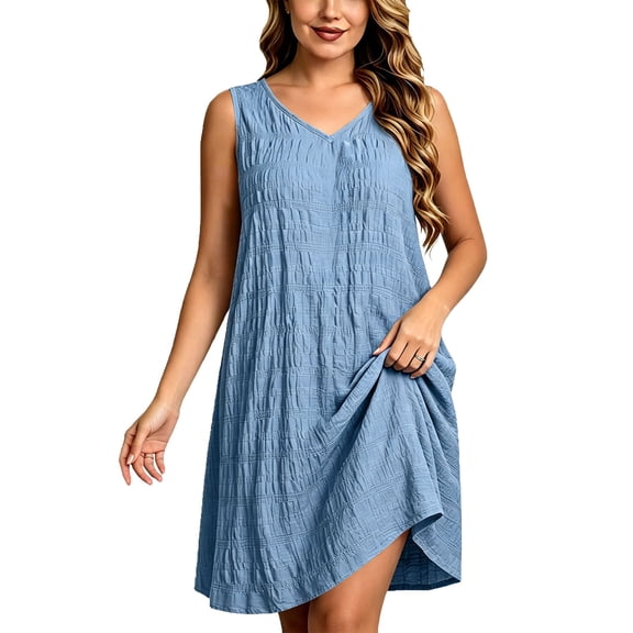 Kukoosong Women's Sleeveless V-Neck Tank Dress with Pockets, Midi Casual Loose Flowy A-Line Dress, Boho Summer Beach Dress