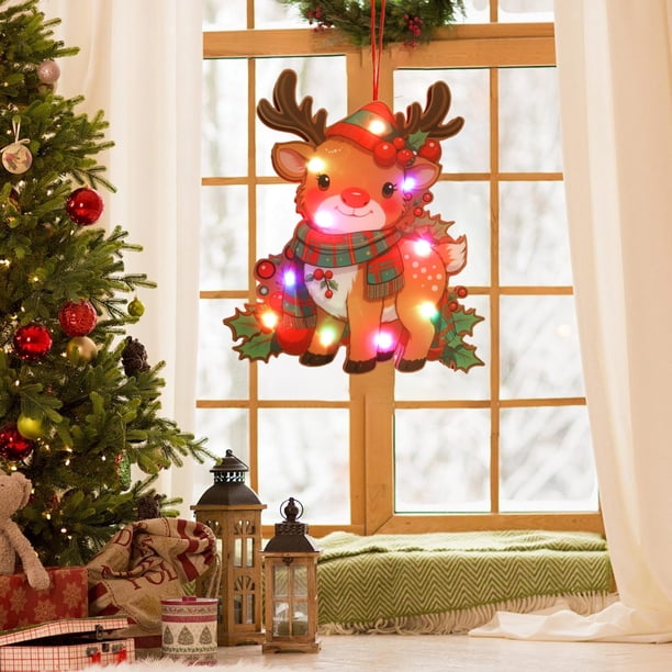 Uuiauoio Luminous Christmas Pendant, LED Light Up Decor for Tree, Window and Holiday Displays, Battery Powered KT Board Ornament with Traditional Holiday Motifs