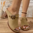 thumbnail image 6 of RUIYANQI Women's Open Toe Wedge Mules Adjustable Buckle Strap Sandals Trendy Fashion Summer Beach Footwear Comfortable Casual Walking Shoes Outdoor Daily Wear Brown Women Sandal, 6 of 7