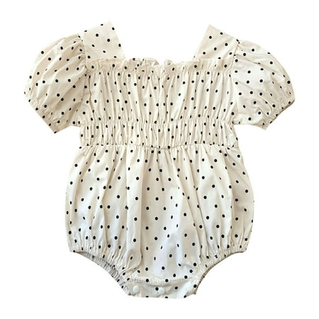 

Toddler Girls Bodysuit Polka Dots Printed Short Sleeve Square Neck Casual Toddler Baby Playsuits Bodysuits Gifts To Child