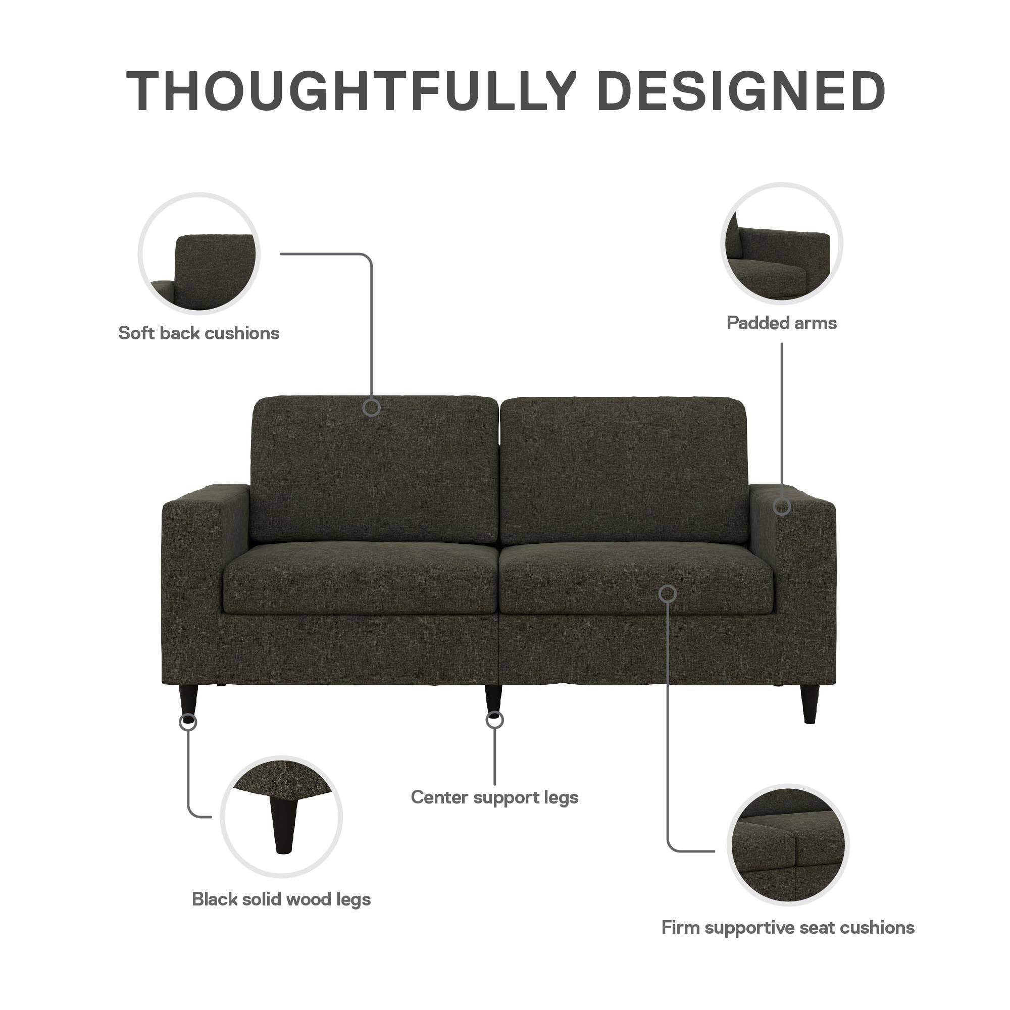 DHP Cooper 3 Seater Sofa, Gray Linen